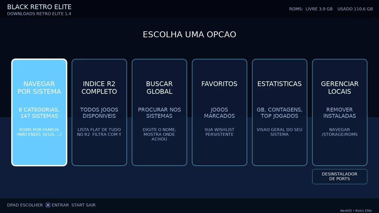 Tela inicial do aplicativo Retro Elite Downloads