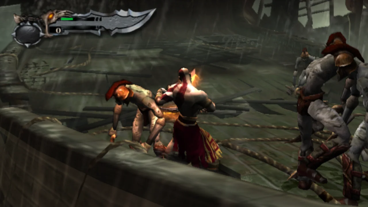 Kratos em combate no navio em God of War I